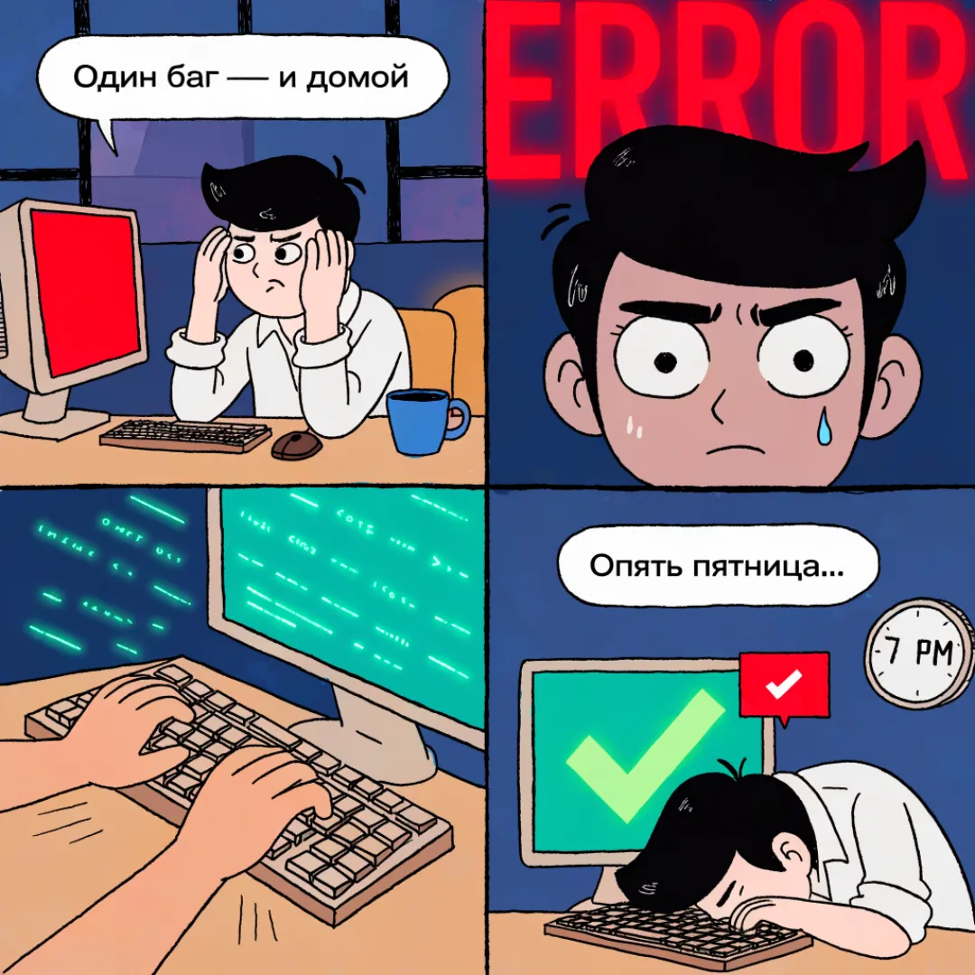 Комикс про баг в пятницу вечером